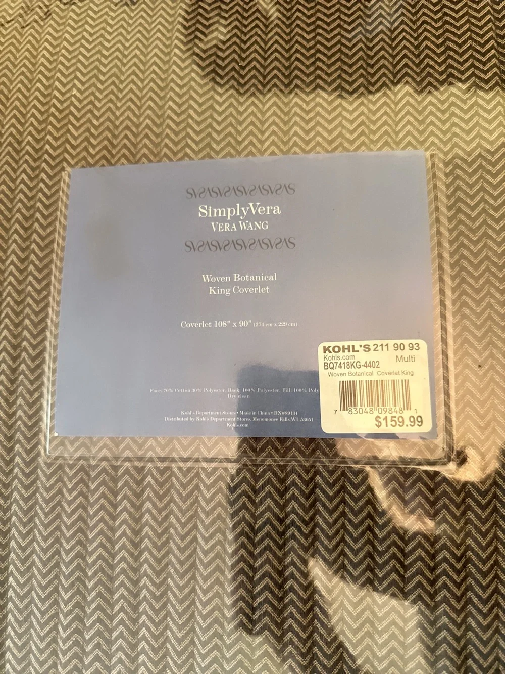 Simply Vera Vera Wang King Chevron Coverlet – New in Package